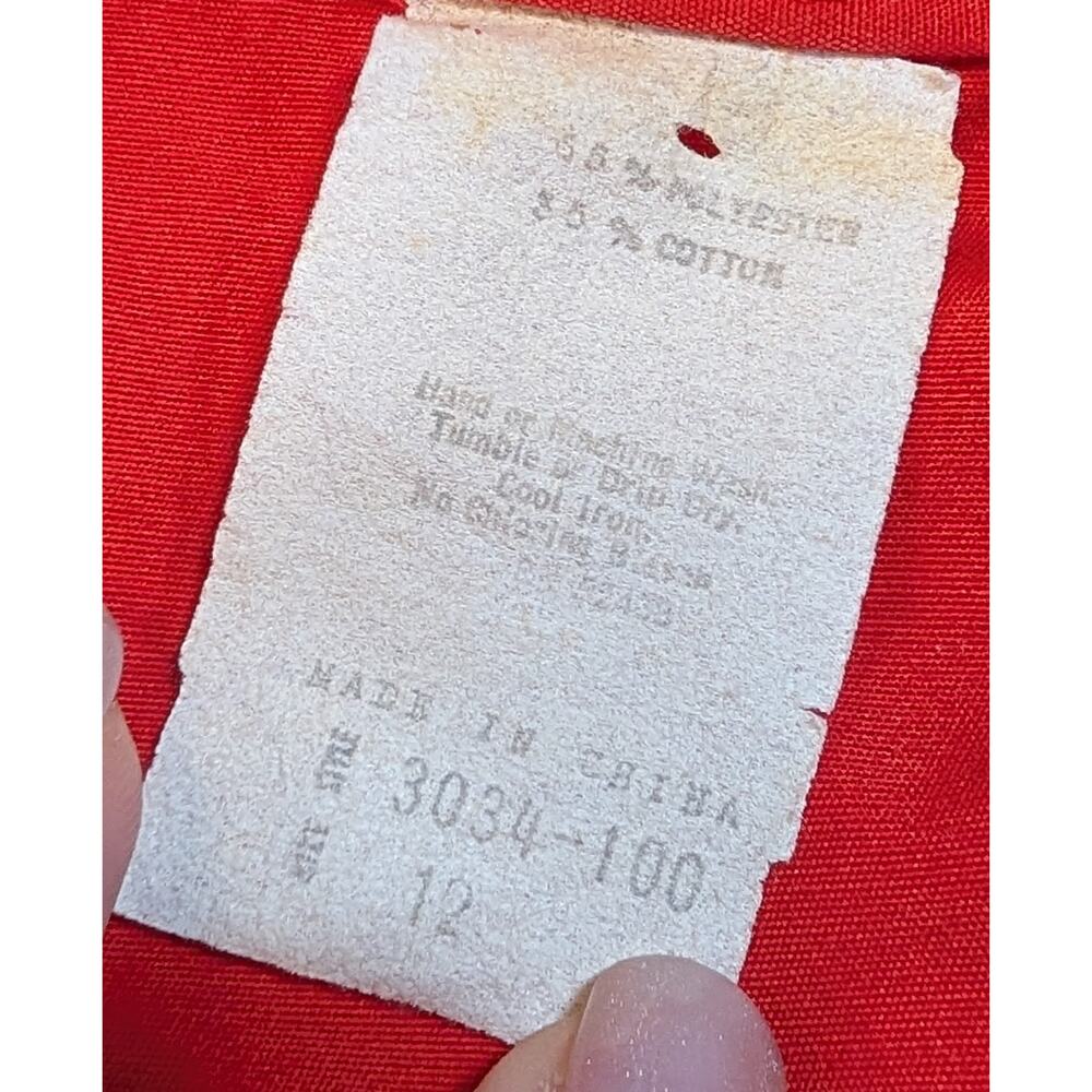 Vintage Red Prairie Dress Puff Sleeve Belted Cotton Western Cottagecore USA 12 - Picture 5 of 7